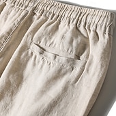 cheap Classic-Men&#039;s Linen Pants Trousers Summer Pants Beach Pants Pocket Drawstring Elastic Waist Plain Comfort Breathable Vacation Daily Holiday Hawaiian Boho Navy Blue Beige