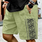 economico retrò-Per uomo Shorts Shorts di Lino Pantaloncini Estivi Shorts da Spiaggia Coulisse Elastico in vita Stampato Geometrico Comodità Traspirante Lunghezza al ginocchio All&#039;aperto Casuale Quotidiano Vacanza