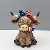 abordables Sculptures-Décorations du 4 juillet, yaks patriotiques des Highlands pour la décoration intérieure, statue de jardin américaine, décorations de jardin extérieures, figurine de yak des Highlands étoiles et