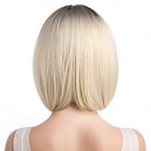 voordelige Synthetische trendy pruiken-Synthetische pruiken Kinky Recht Natuurlijk recht Middelste stuk Diepe scheiding Machinegemaakt Pruik 30.5 cm A1 Synthetisch haar Dames Klassiek Comfortabel Kleurgradatie Blond