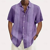 cheap Geometric Pattern-Men&#039;s Geometric Line Shirt Casual Shirt Button Up Shirt Short Sleeve Fashion Casual Vacation Holiday Streetwear Summer Turndown 3D Print Front One Pocket Linen Like Shirt Blue Purple Green