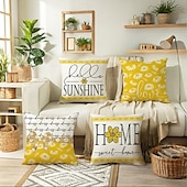 baratos estilo floral e plantas-Capas de Almofadas Decorativas para Sofá com Margaridas de Verão 4PC Capa de Almofada Quadrada Macia para Quarto Sala de Estar Sofá Cadeira
