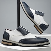 abordables Officiel-Chaussures richelieu pour homme en similicuir blanc et beige avec des touches de bleu – Chaussures de bal tendance pour hommes élégants