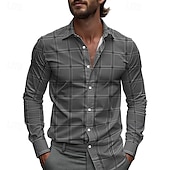 preiswerte Herrenhemd zum Knöpfen-Herren Hemd Sommerhemd Freizeithemd Strandhemd Knopfhemd Gelb Blau Grün Grau Langarm Karomuster Revers Urlaub Hawaiianisch Button-Down Bekleidung Polyester Mode Lässig Bequem