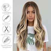 cheap Synthetic Trendy Wigs-Synthetic Wig Wavy Deep Wave Layered Haircut With Bangs Machine Made Wig 24 inch A1 Synthetic Hair Women&#039;s Cosplay Classic Color Gradient Blonde