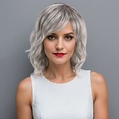 Χαμηλού Κόστους Συνθετικές Trendy Περούκες-Συνθετικές Περούκες Σγουρά Μικρές τοποθεσίες Ασύμμετρο κούρεμα Βαθιά διαίρεση Μηχανοποίητο Περούκα 16 χιλ Α&#039;1 Συνθετικά μαλλιά Ανδρικά Στη μέση Απίθανο Άνετο Ασημί