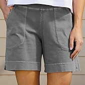 economico Pantaloncini in lino di cotone-Per donna Pantaloncini in cotone e lino Shorts Pantaloni Eleganti Casual Corto Naturale Semplice Tasca Elastico in vita Comodo All&#039;aperto Quotidiano Ferie Vinaccia Grigio Nero Bianco Estate