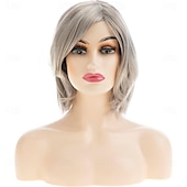 ショートウェーブボブウィッグ ベージュグレー 合成コスプレ用交換ヘアウィッグ 女性用 お買い得  古いかつら-ショートウェーブボブウィッグ ベージュグレー 合成コスプレ用交換ヘアウィッグ 女性用