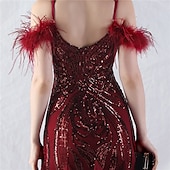economico ROSSO-Abiti Quinceanera Mermaidi  Trumpet in Paillettes Elegante Abito Formale Semi Formale Matrimonio Lunghezza P_avimento Senza Maniche Scollo a V Tulle Volant con Piume