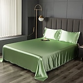 abordables Parures de draps-Drap en soie glacée Pièce unique Drap de satin Drap de soie cool Housse de coussin Ensemble de trois pièces