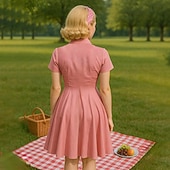 preiswerte Kleider-Retro Vintage 1950er Mini A-Linien-Kleid Hemdkleid Cowgirl Knopfleiste 3D-Druck Kostüm Damen Maskerade Urlaub Lässig Teegesellschaft Erwachsene Kleid Sommer