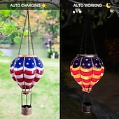 baratos Luzes de paisagem-1 Pacote de Lanterna Solar de Balão de Ar Quente Patriótico com Luz Flamejante Dia da Independência de 4 de Julho 250ª Aniversário do Dia da Memória para Jardim Quintal Pátio Feriado