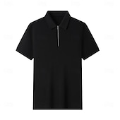 cheap Men&#039;s Elite Polo-Men&#039;s Silk Linen Cotton Business Casual Half Zip Short Sleeve Basic Formal Solid Color Zipper Summer Black Dark Navy Sky Blue Dark Green Gray
