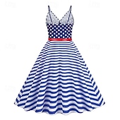  250º Aniversário EUA Meio-dia Vestidos Sem Mangas Nadador Bandeira dos EUA Decote V Fantasia Mulheres 250º Aniversário EUA 4 de julho Festa Adulto Vestido Verão