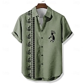 economico Modello etnico-Per uomo Geometrico Etnico Kokopelli Camicia Camicia casual Camicia con Bottoni Manica Corta Vintage Retrò Vacanza Ferie Abbigliamento casual alla moda Estate Collo ripiegato Stampa 3D Una tasca