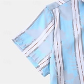 economico camicia da uomo con bottoni-Per uomo Camicia Camicia Estiva Camicia casual Camicia da Spiaggia Camicia con Bottoni Blu / bianco Manica Corta Strisce verticali Bavero Vacanza Camicia hawaiana Abbigliamento Poliestere Moda Casual