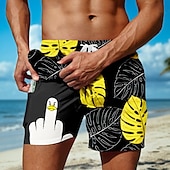 billige Tropiske planter og blomster-Herre Morsom And Palmeblad Fôret shorts 2 i 1 svømmeshorts Badeshorts Medium Midje Hawaiisk Feriereise Ferie Strand Klær Sidelommer Med kompresjonsforing Elastisk snøring i midjen Designer Klær