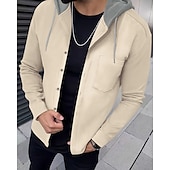 preiswerte Herrenjacken &amp; Herrenmäntel-Herren Leichte Jacke Sommerjacke Hemdjacke übergangsjacke Urlaub Täglich Warm Tasche Frühling &amp; Herbst Farbblock Mode Klassisch Mit Kapuze Regulär Schwarz Weiß Königliches Blau Khaki Grau Jacken