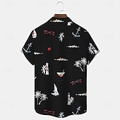 halpa Trooppiset kasvit-Miesten Kookospuu Trooppiset kasvit Havaiji paita Button Up paita Havaijilaispaita Lyhythihainen Havaijilainen Lomakeskus Loma Pyhäpäivä Ranta-asut Kesä Kevät Sänkyjen avaus kauluspaidat Musta