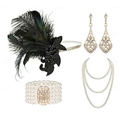 olcso Kiegészítők és még sok más-A nagy Gatsby Flapper fejpánt Gyöngyös karkötő Fülbevaló A nagy Gatsby Toll Retro Csillogó glitter Női Kelta Farsang Valentin nap Álarcos mulatság Party estélyi viselet Álarcos mulatság Fesztivál