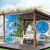 olcso Vízálló függönyök-Vízálló Kültéri Függöny Magánélet Tolóteraszos Függöny Pergola Függönyök Fülekkel 3D Táj Tengerparti Kép A Kerti Pavilonhoz Erkélyhez Porchhoz Partira 1 Panel