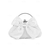 cheap Clutches &amp; Evening Bags-Women&#039;s Satin Bow Evening Clutch Bag – Elegant Pearl Frame Handle Purse for Brides, Weddings, Cocktail Parties and Formal Events Silver Black White