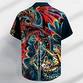 baratos Camisa Vintage-Dragonblade Tigerblade High Rez by Ruth Thompson Camisa masculina com botões, estampa de animal, tigre e dragão, camisa de designer de manga curta, edição limitada para artista
