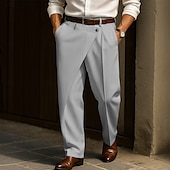 cheap Loose-Men&#039;s Dress Pants Trousers Pocket Layered Straight Leg Plain Comfort Soft Knee Length Formal Outdoor Daily Elegant Fashion Black White Micro-elastic