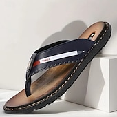 billige Ferietøfler-marineblå flip-flop-sandaler i imitert skinn for menn – myke og komfortable med stroppdetaljer, ideell for uformelle sommerdager, avslapning på stranden og ved bassenget