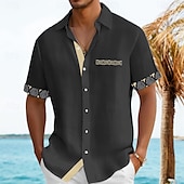 preiswerte Urlaub-Herren Hemd Leinenhemd Sommerhemd Strandhemd Karomuster Urlaub Ferien Schwarz Marineblau Grün Khaki Kurzarm Kragen Sommer Bekleidung
