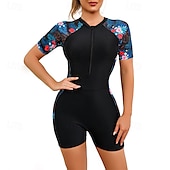 billige Utslett vakter-Dame Rash-guard One-Piece Badetøy UV Solbeskyttelse UPF50+ Lettvekt Kortermet Spandex Badetøy Badedrakt Forside Glidelås Svømming Surfing Strand Vannsport Sommer Vår Høst