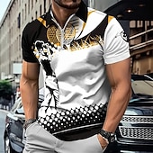 ieftine Polo de golf pentru bărbați-Bărbați Grafic Polo cu fermoar Manșon scurt Răsfrânt Modern Casual / Sport Sporturi &amp; Exterior Îmbrăcăminte Atletică Casul / Zilnic Imprimare 3D Vară Negru / Alb