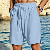 economico Vacanza-Per uomo Shorts Shorts di Lino Pantaloncini Estivi Shorts da Spiaggia Coulisse Elastico in vita Semplice Comodità Traspirante Lunghezza al ginocchio All&#039;aperto Quotidiano Spiaggia Vacanza Moda Nero