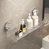 baratos organizador de banheiro-Suporte de armazenamento com ventosa ondulada, prateleira com ventosa com padrão de geleira leve, prateleira de armazenamento de cozinha sem furadeira, prateleira de armazenamento transparente montada