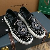 levne Pánské nazouváky a mokasíny-pánské černé slip-on tenisky s cvočky a kamínkovými detaily - módní společenské boty pro taneční akce a speciální příležitosti