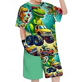 halpa Poikien 3D Eläimet-Poikien 3D Dinosaurus T-paita ja shortsit Setti Lyhythihainen Kesä Kevät Urheilu Muoti Päivittäin Lapset 4-12 vuotta Tiukka pyöreä kaula-aukko ulko- Loma Urheilu Räätälöity istuvuus