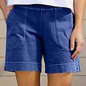 economico Pantaloncini in lino di cotone-Per donna Pantaloncini in cotone e lino Shorts Pantaloni Eleganti Casual Corto Naturale Semplice Tasca Elastico in vita Comodo All&#039;aperto Quotidiano Ferie Vinaccia Grigio Nero Bianco Estate