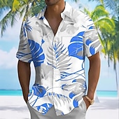 cheap Tropical Plants-Men&#039;s Palm Leaf Tropical Plants Shirt Summer Hawaiian Shirt Button Up Shirt Short Sleeve Hawaiian Vacation Holiday Beach Wear Summer Spring Turndown 3D Print Collared Shirts Front One Pocket White