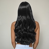 preiswerte Trendige synthetische Perücken-Synthetische Perücken Gewellt Lose Locken Stufenschnitt Tiefer Scheitel Maschinell hergestellt Perücke 24 Zoll A1 Synthetische Haare Damen Klassisch Bequem Hervorgehobenes / Balayage-Haar Schwarz