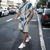 cheap Men&#039;s Printed Tees sets-Men&#039;s Geometric 2pcs Tees sets Summer Tops Short Sleeve Short Pants Crew Neck Sport Casual Trendy Sports &amp; Outdoor Casual Daily 3D Print Summer Blue