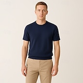 tanie Męskie elitarnie koszulki i tank topy-męska jedwabna bawełniana mieszanka lyocellu t-shirt krótki rękaw okrągły dekolt lato gładki żakard elegancki klasyczny okrągły dekolt minimalistyczny wakacje dom bawełna czarny niebieski granatowy top koszulka męska