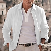 economico Vacanza-Per uomo Camicia in cotone e lino Semplice Vacanza Casual Quotidiano Nero Bianco Verde chiaro Rosa Manica Lunga Bavero Primavera Autunno Abbigliamento