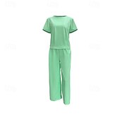 abordables Robes-Femmes Mode Streetwear Chemise Ensembles en coton et lin Ensembles deux pièces Manche Courte Col ras du cou Uni Tenue quotidienne Date Jaune Rose Claire Vert Été Coupe régulière