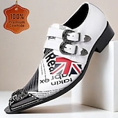 preiswerte Elementare Anzugschuhe-Weiße Punk-Rock-Monk-Strap-Dressschuhe für Männer mit goldener Spitze britischer Flagge – Statement-Schuhe für Musikfestivals Themenpartys und Konzerte