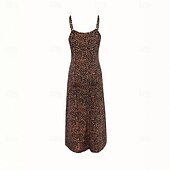 abordables Robes fleuries-Femmes Robe maxi Robe trapèze Robe d&#039;été Robe Nuisette Vacances Occasionnel Extérieur Sortir Coupe régulière Graphique Léopard Sans manches Col en V Marron Été