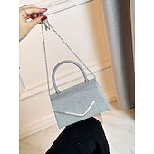 cheap Clutches &amp; Evening Bags-Women&#039;s Glitter Evening Clutch Bag with Chain Strap – Elegant Structured Top Handle Purse for Weddings, Cocktail Parties and Formal Events