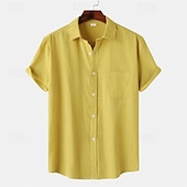 billiga Semester-Herr Skjorta Casual skjorta Knapp upp skjorta Slät Semester Gata Svart Vit Gul Armégrön Kortärmad Kavajslag Sommar Kläder Button-Down