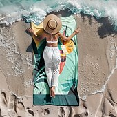 abordables juegos de toallas de playa-Toalla de playa estampada, manta de playa ligera, de secado rápido y sin arena, ideal para viajes, piscina y uso al aire libre.