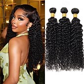 abordables 3 paquets extensions cheveux humains-Lot de 3 tissages de cheveux crépus bouclés, extensions de cheveux brésiliens bouclés