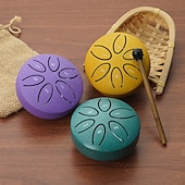 baratos Presentes-Tambor de chuva para jardim externo com protetores de dedos de 3 polegadas e 6 notas, tambor de língua de aço, mini tambor de mão à prova d&#039;água com protetores de dedos, instrumento musical de